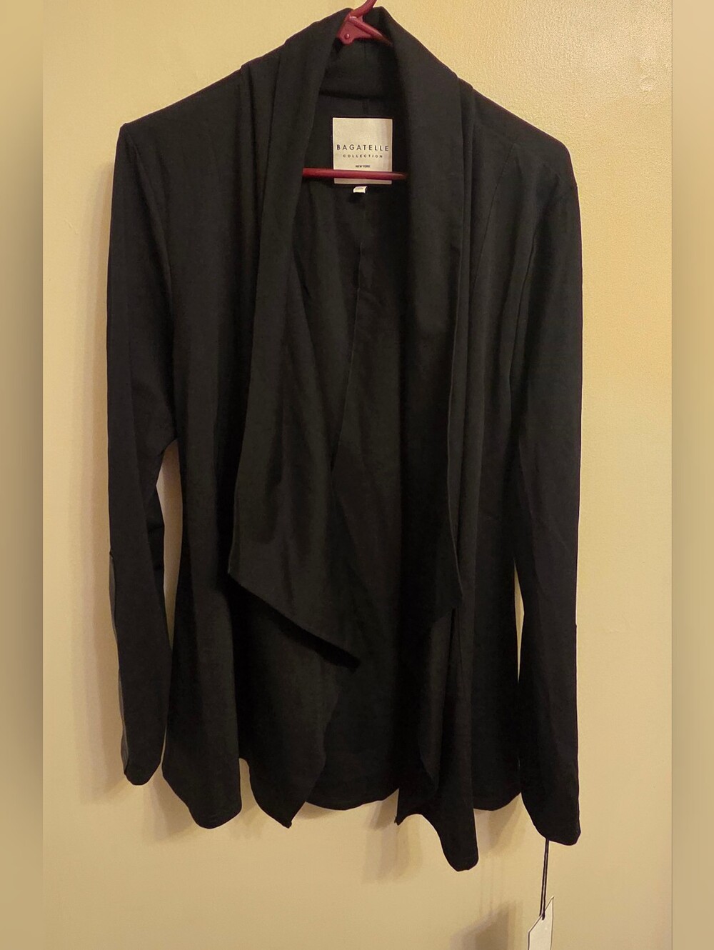Bagatelle Black Edgy Moto Open Front Draped Cardigan Blazer XL Faux Leather Trim